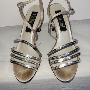 Taupe-Silver Evening Sandal with Sequined Straps Size 8